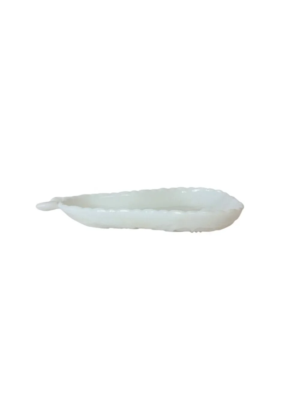 Hazel Atlas White Milk Glass Pear Dish VTG Embossed MCM Fruit Tray Catchall